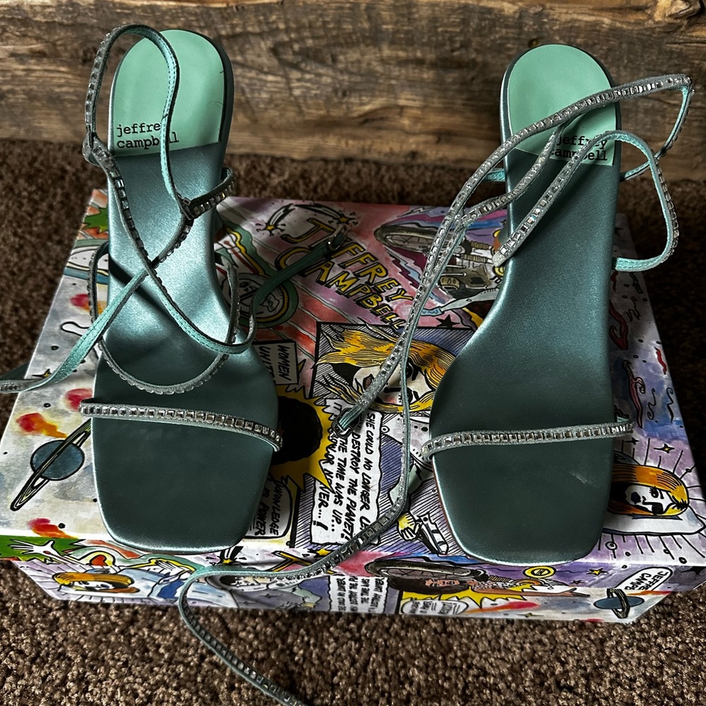 Jeffery Campbell Turquoise and Sparkle Wrap Heels
